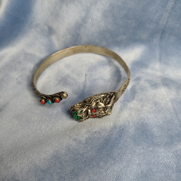 Smithsonian Retro Tibetan Sterling Silver Dragon Adjustable Arm Cuff Bracelet - Picture 3 of 7